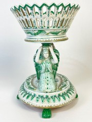 United Wilson Green porcelain double angels footed compote.