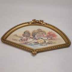 1980’s HOMCO Wall Decor Farm Scene Bridge House Hay Wagon Farm House Fan Decor