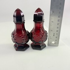 Avon 1876 Cape Cod Collection Ruby Red Glass Salt and Pepper Shakers Set Vintage