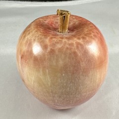 Vintage Polished Peach Pink Red Apple Marble Stone Fruit w/ Wood Stem