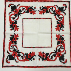 Ukrainian Traditional Cross-Stitched Square 17″ Table Runner in Black and Red
