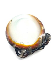Art Glass Bowl Modernist Organic Brutalist Frosted Hand Painted Leaf And Vine