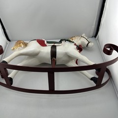 Rare Vintage Christmas Rocking horse Ceramic W/Metal. Ledge/shelf Decor 15 X 10