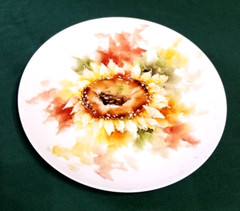 Sunflower Flower Porcelain Plate Platter 10″ Hand-Painted Hostess Gift Artist