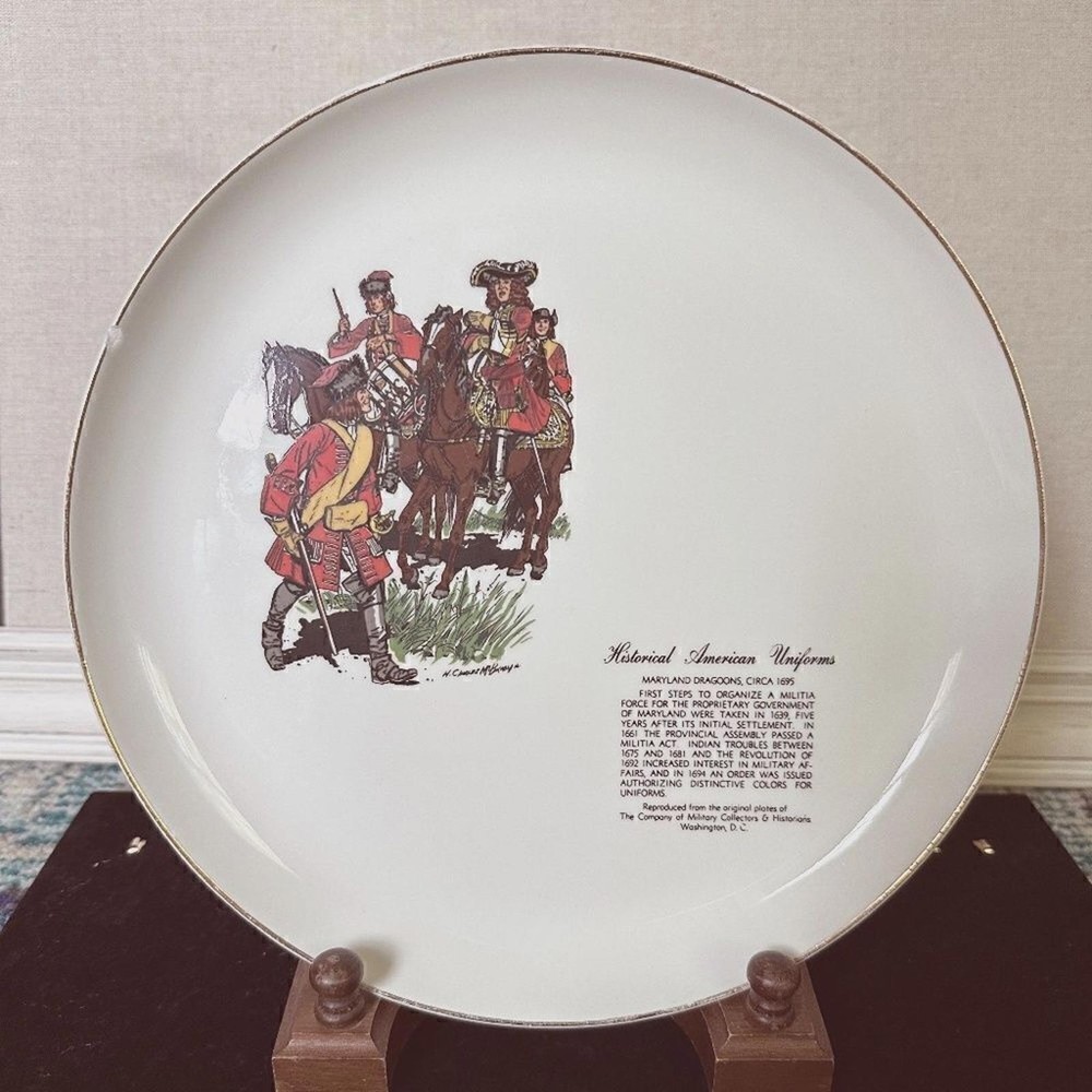 Vintage 1950’s W. S. George Pottery Historical Uniform plate Maryland Dragoons