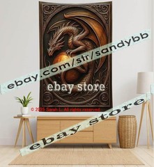 Golden Dragon Relief Tapestry 3D look Wall Art mythic 39X59 in