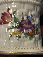Vintage Von Schierholz Reticulated Floral Painted Porcelain Basket Vase Germany