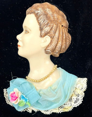 Antique Celluloid Portrait on Velvet Wall Art Unframed As Found Beautiful Woman