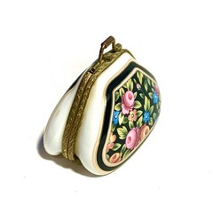 France French Limoges Floral Purse Satchel Bag Trinket Box Peint Main Limoge