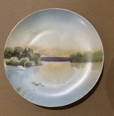 4 Vintage Meito China Hand Painted Landscape Plates 6 1/2″ Japan