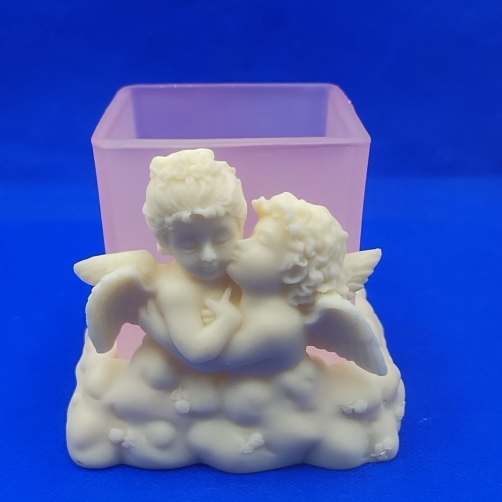 Vintage New 2000 Roman Inc. Cherub Angels Embracing Candle Holder Rare!