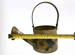 Vintage Brass Small Heavy Hand Painted Sunflowers Watering Can OOAK Rare Unique