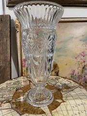 Shannon 70’s 16″T 13+lbs CRYSTAL CUT GLASS Footed Vase COLORS/OF/RAINBOW Vintage