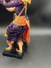 Thailand Traditional Colorful Dancing Dolls Pair Handmade Purple Wood Base 11″