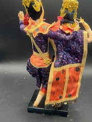 Thailand Traditional Colorful Dancing Dolls Pair Handmade Purple Wood Base 11″