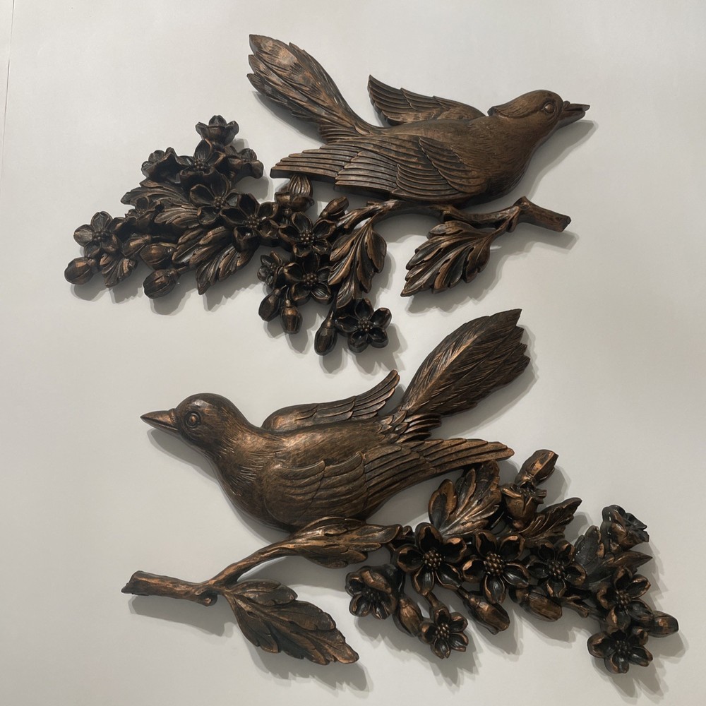 Vintage Dart Coppercraft Guild 1967 Birds & Dogwood Floral Wall Art Decor Set 2