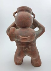 Scarce & Intact Old Columbian Pottery Figurine Water Carrier w/ Detailed Jar