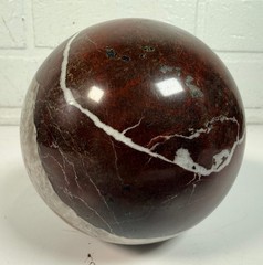 Large Zebra Jasper Sphere, Iron Red Banded Stone Orb.