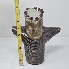 Handmade Studio Pottery Sculptural Vase Textured Brutalist Stoneware Art Vessel