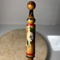 Unbranded Folk Art Oversized Pencil 12in Brown Hand Painted Wood Floral Spindle