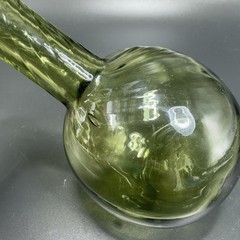 Green Hand Blown Art Glass Vase Bottle With Optic Swirl Hand Made Glassware VTG