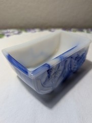 Akro Agate No. 657 Glass Lily Planter Marbleized Blue Made In USA Signed