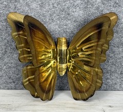 Vintage Torched Metal Butterfly Hanging Wall Art Decor MCM Gold Tone Set of Two