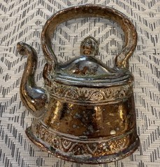 Vintage Cast Metal Wall Decor Coffee Grinder And Tea Kettle Lots Of Patina
