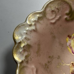 GDA Antique France Porcelain Limoges Hand Painted Tulips Green Gold Art Nouveau