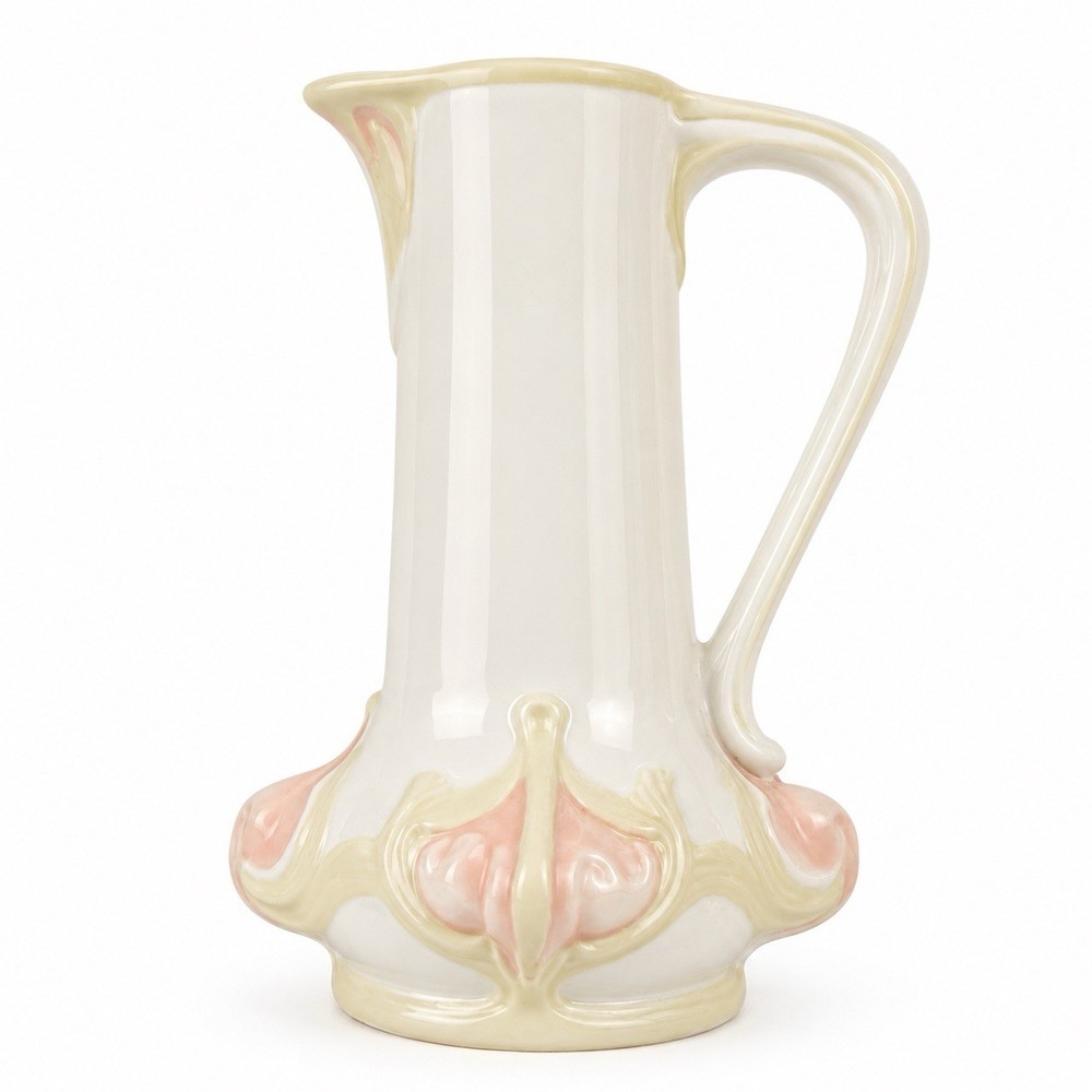 Franklin Mint Fine Porcelain Art Nouveau Pitcher Vase Cream Pink Floral 5.5”