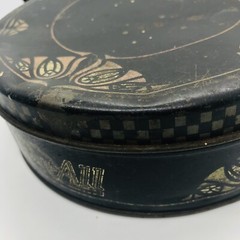 Vintage Art Deco Metal Tin Black & Gold w Flowers Du-All Mop Round Storage 1920s