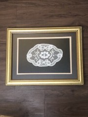Antique Delicate Handmade White Lace In A Gold Frame Ready to Hang 15” X 12”
