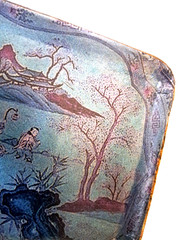 Japanese Lacquer Tray Paper Mache Asian Chinoiserie Scene Figural, Pagoda