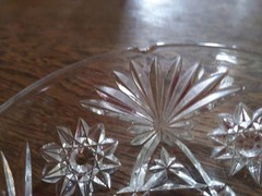 Vintage Unbranded, Clear, Etched Crystal Bowl, 7 in., Flower & Sunburst Pattern