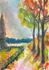 Original Watercolor Painting (ACEO) by Mary King – Country Walikway
