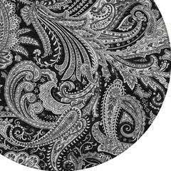 8′ Black Gray And White Round Paisley Washable Rug