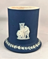 Antique 1893 Wedgwood Dark Blue Jasperware Match Holder w/Rare Strike; Toothpick