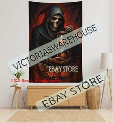 Grim reaper hourglass tapestry dark fate gothic symbolism 39X59 in