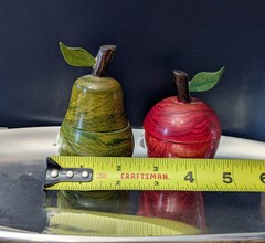Wooden Pear & Apple Trinket Boxes – Hand Carved & Painted 4″ Tall Including Stem