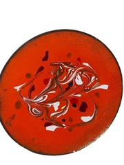 Vintage MCM Art Orange Enamel On Metal Copper Trinket Dish