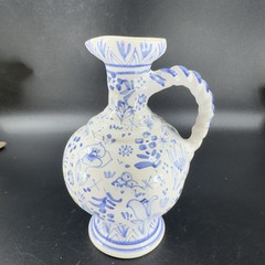 VTG Hand Made Swedish Pottery Carafe Pitcher With Braided Handle Artist Marked