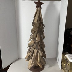 27” Driftwood Christmas Tree Hand Crafted Wood with Metal Star Folkart Rustic