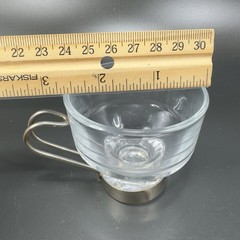 Vintage Espresso Coffee Cups Mugs Glass Steel Handles Clear Glass Small Cups VTG