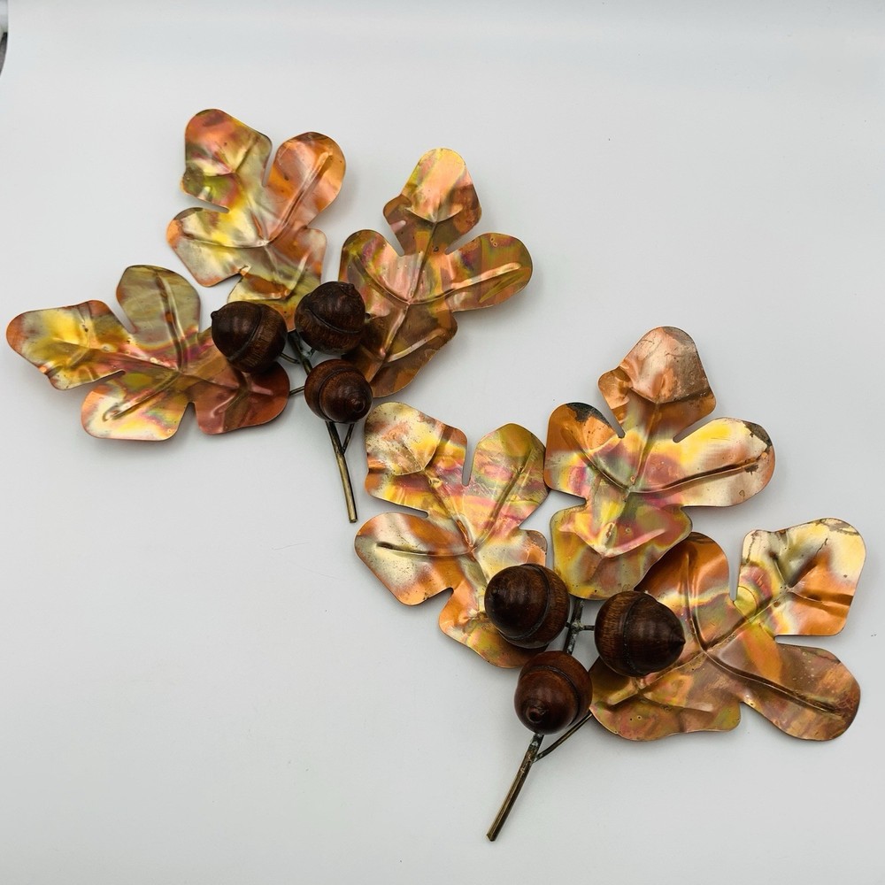 HOMCO Oak Leaves with 3 Wood Acorns Copper Tone Home Interiors MCM Fall Lot