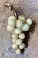 Vintage Alabaster Stone Grape Cluster w/ Wood Stem • Marble • Italy