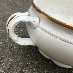 Antique White Chamber Pot W. S. George Queen w. Gold Trim Crazing on the Inside
