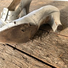 Vintage costume shoes 1900-1920’s high heel buckle shoes silver Edwardian