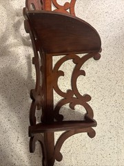 Vtg /Antique Handmade Corner Wall Shelf Wood Three Tier Scroll Hanging 29”