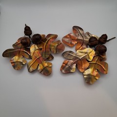 Brass Tone Oak Leaves Set with 3 Wood Acorns Home Interiors HOMCO Fall Autumn