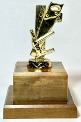Vintage Gold Tone Metal Carpenter Woodworker Award Trophy Walnut Wood Base 6.5”